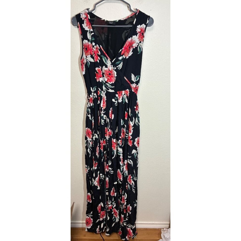 VICI Maxi Dress Business Casual Boho Floral Side Slit Sleeveless Black Sz Medium
